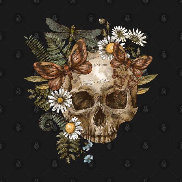 เสื้อยืด Vintage Skull Flowers Cotton 100% S-5XL thumbnail 9