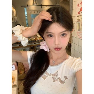 หูกระต่ายBowknot และ Scrunchies สีฟ้าและชมพู สำหรับเครื่องประดับผม