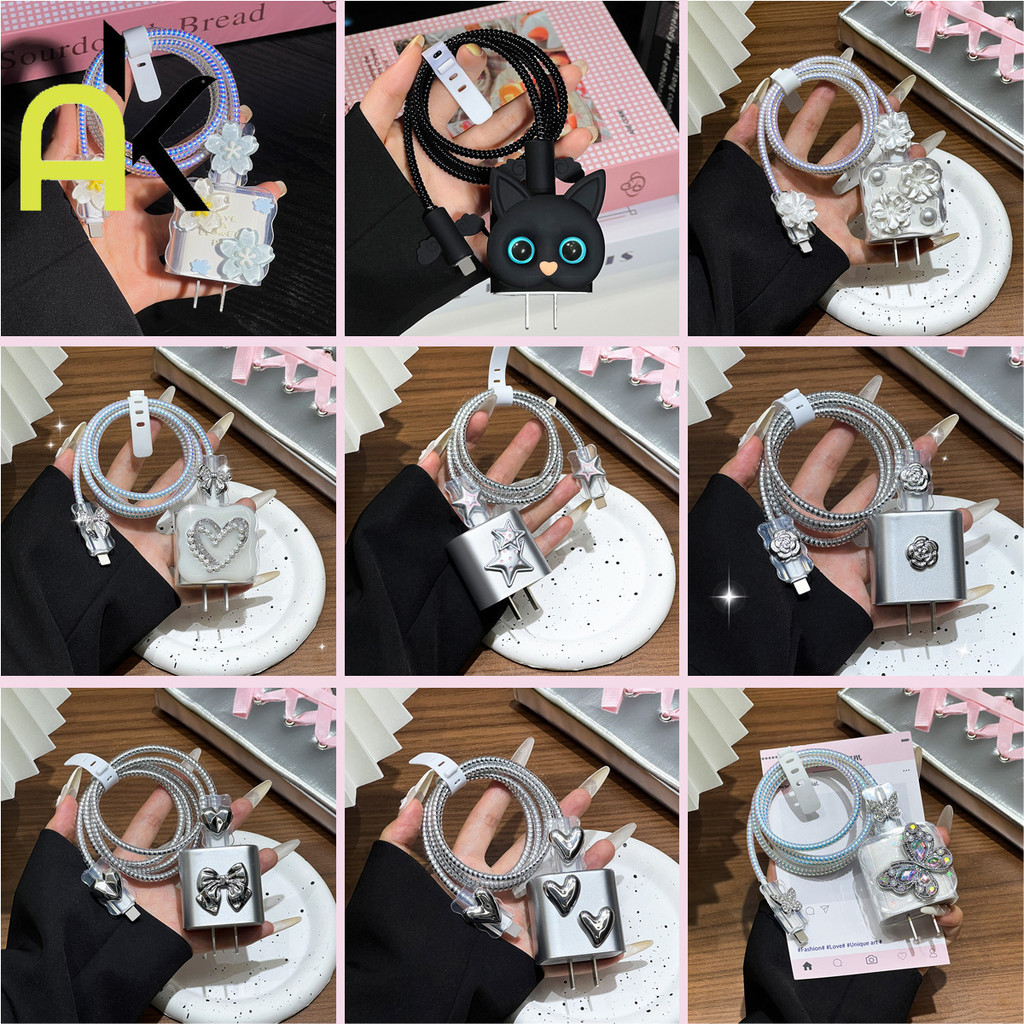 AK 5 PCS/Set พร้อมส่งจากไทย ชุดพันสาย เคสหัวชาร์จ ลายการ์ตูน ตัวถนอมสาย Only For IPhone USB C 20w 18w
