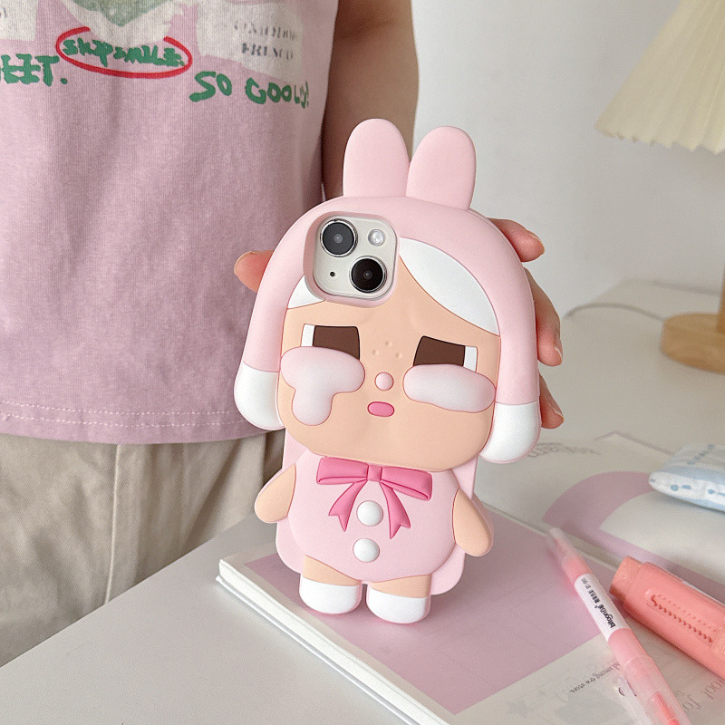 3D น่ารักการ์ตูนร้องไห้สาวซิลิโคนเคสโทรศัพท์สําหรับiPhone 13 14 15 16 17 Pro Maxปลอกซิลิโคนอ่อนนุ่มฝาครอบป้องกันสําหรับiPhone16Promaxกรณี