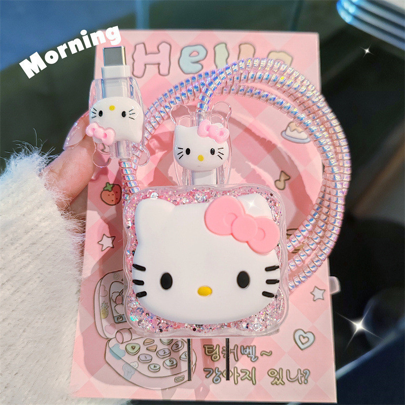 ใหม่ DIY คุณภาพสูง Hello Kitty Charger Data Cable Case Protector และ Winding Kit ใช้งานร่วมกับ Apple 18W 20W อะแดปเตอร์ชาร์จ