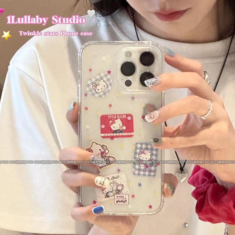 Hello Kittyเคสโทรศัพท์เหมาะสําหรับiPhone15 14 13 11 12Promax 11Promax 12Pro 14plus 15Promax XS XR X Shock-resistant Soft Caseโปร่งใส 6XBE