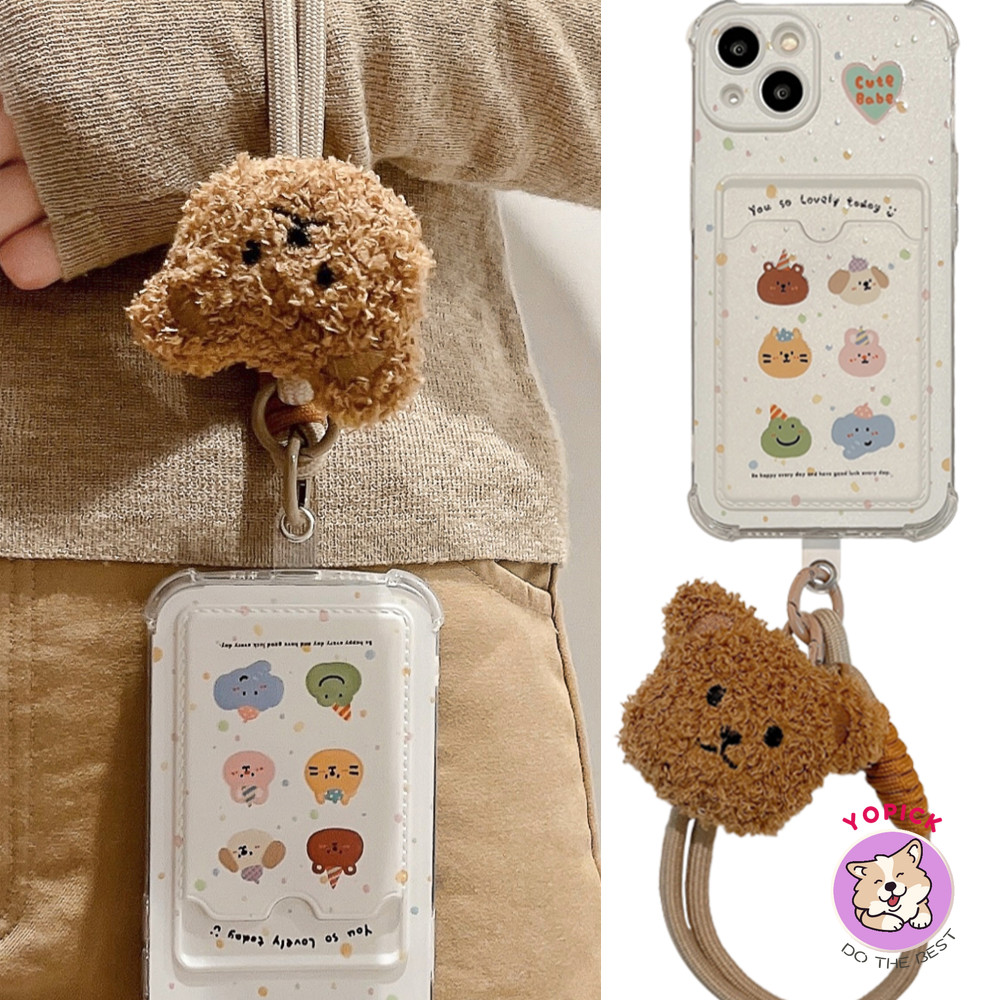 หมีน่ารักตุ๊กตาสายรัดข้อมือสําหรับiphone 11 12Promax 13Mini 14 15Plus 11 Pro Max X XS XR XS Max 7 8 Plus SE2020 6 6Plusฝาครอบโทรศัพท์การ์ดพร้อมโซ่เชือกแขวนสาวผู้หญิง