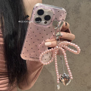 Huiwanju love bow จี้สําหรับ iPhone15ProMax สําหรับ iphone 14 เคสโทรศัพท์มือถือ 13 รวมทุกอย่างซิลิโคนระลอกน้ํา 12 สาว 11 ฤดูร้อน anti-drop เคสป้องกัน
