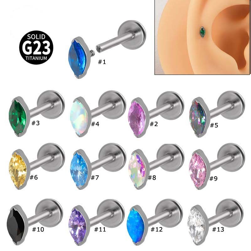1 ชิ้น Horse Eye 16Gauge Lip Labret Stud สดเจาะ G23 ไทเทเนียมเพทาย Helix Rook Pinna ต่างหู