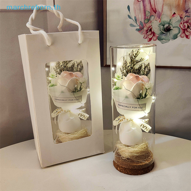 # ของขวัญวันแม่ # ดอกไม้ประดิษฐ์ของขวัญวันครูดอกทานตะวันคาร์เนชั่นแก้ว Wishing Bottle s Full Of Stars Rose Bouquet .