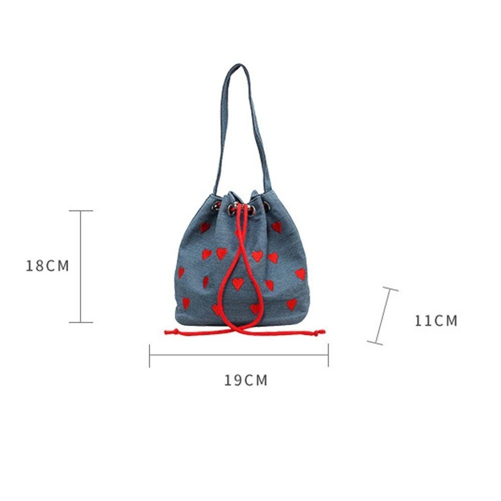 CARAMELO Bucket Tote Bags กระเป๋าผ้าแคนวาสรูปหัวใจความจุขนาดใหญ่ กระเป๋าถือใต้วงแขนแบบใช้ซ้ําได้น่ารัก