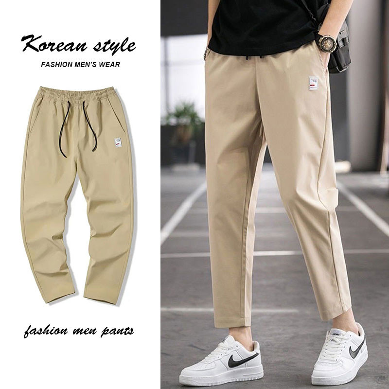 กางเกงขายาวสำหรับผู้ชายสไตล์เกาหลี กางเกงทรงสลิมฟิต มีเอวยืด