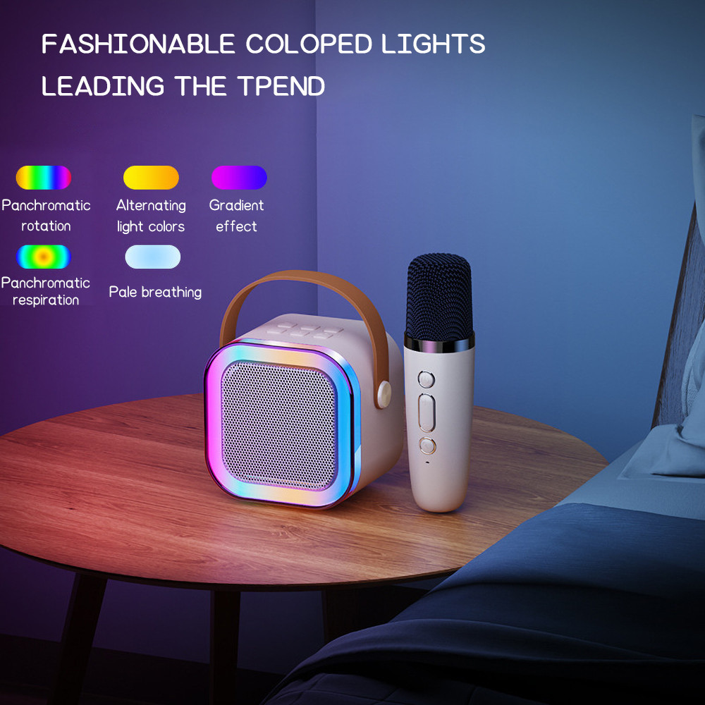 K12ใหม่ ลำโพงบลูทูธ ไมโครโฟน  RGB มินิ แบบพกพา ลำโพงคาราโอเกะไร้สายกลางแจ้งขนาดเล็ก bluetooth ไมโครโฟนคู่