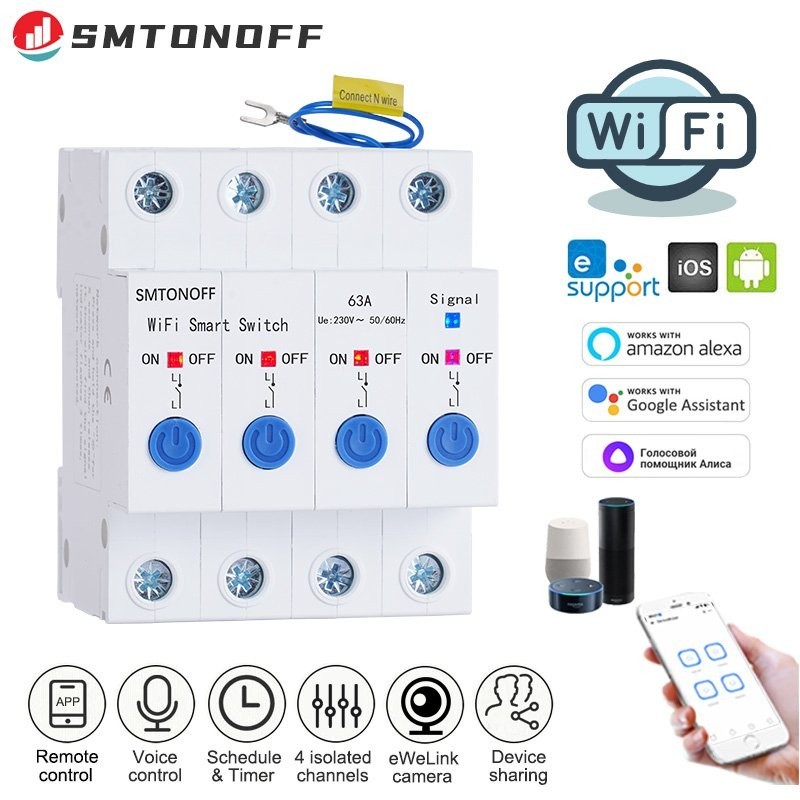 ✰eWeLink WiFi smart switch 4 isolated channels 4 gang smart switch up to 200 channels 63A/channel ti