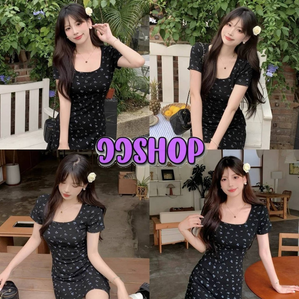 JJ Shop​ ​พร้อมส่ง ชุดมินิเดรส แขนสั้น คอกลม น่ารักมากๆ ดีเทลสีพื้น ลายดอกไม้ "M6806"
