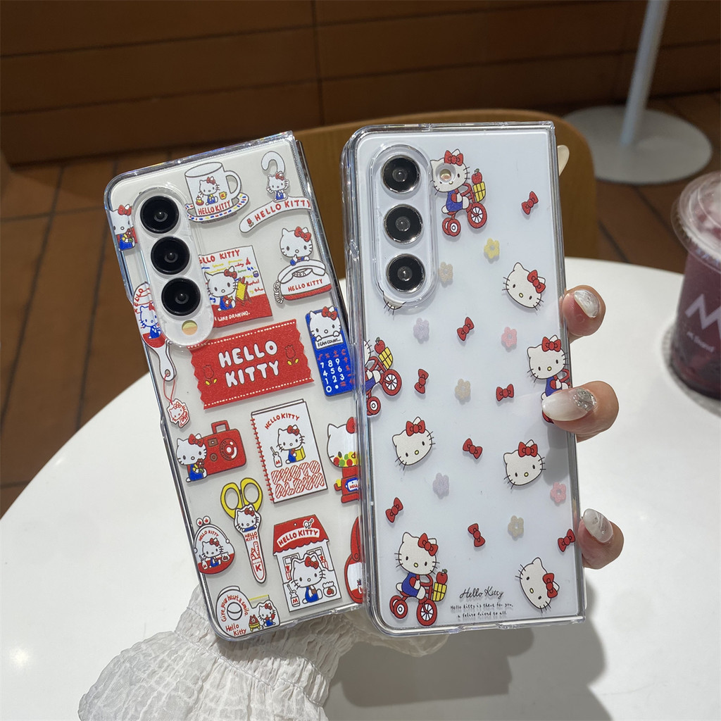 Hard PC Clear กันชน Kitty เคสใสสําหรับ Samsung Galaxy Z พับ 6 5 4 3 Fold6 พับ 5 พับ 4 Fold3