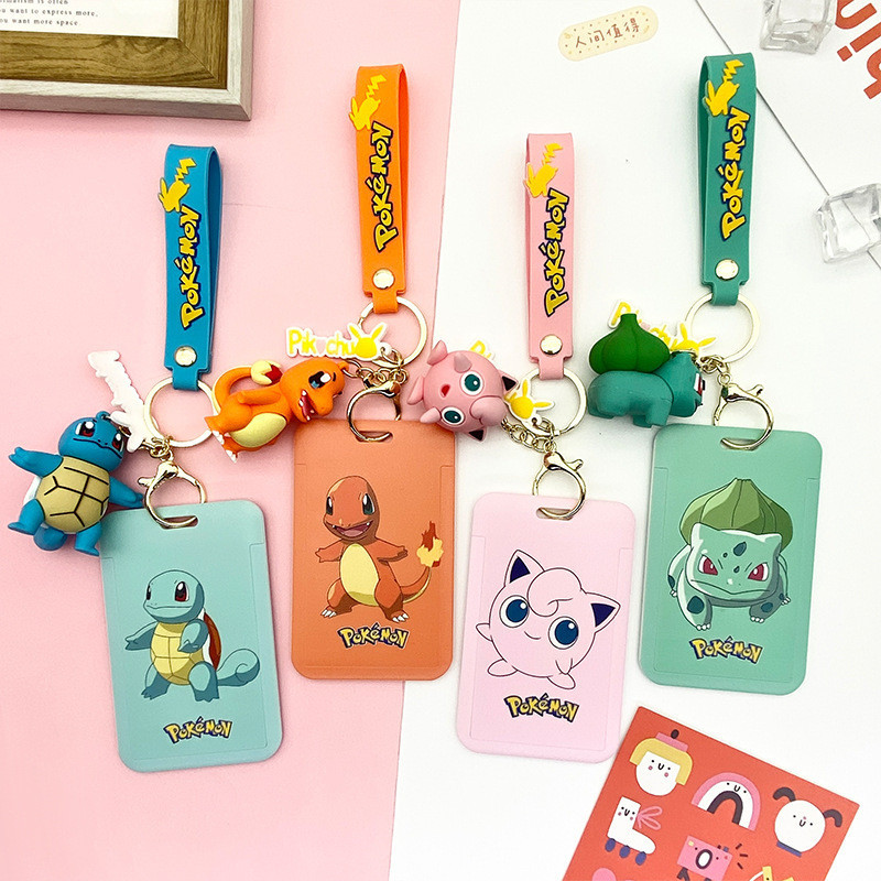Pokémonน่ารักpokémonพลาสติกabs Hard Slide Card Holder Jenny Turtle Frog Seed Little Fire Dragon Card Holder Student Card Meal Card ID Card Access Control Card Holder