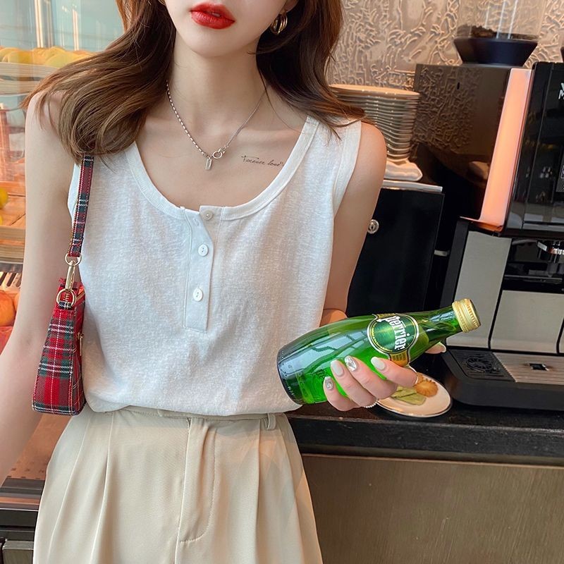 ส่งไวจากไทย⭐Summer⭐M-4XLขาว เสื้อยืดแขนกุด ผ้าฝ้าย แบบบาง ทรงหลวม แฟชั่นฤดูร้อน สไตล์เกาหลี สําหรับผู้หญิง