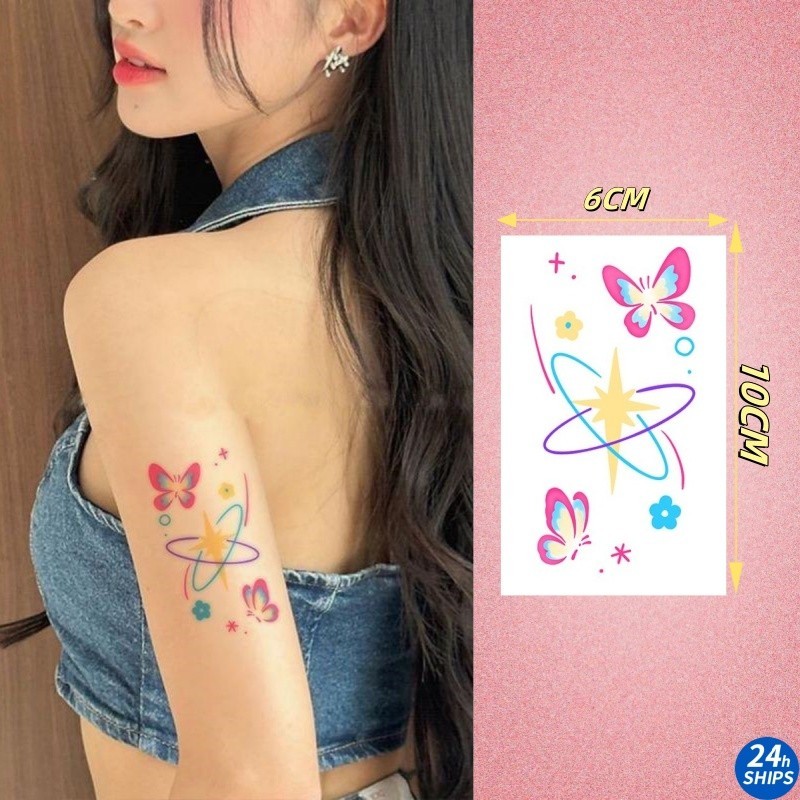 ส่องแสง ทิศเหนือ ดาว ลายสักแขนสาวน่ารักสติกเกอร์รอยสักกันน้ําติดทนนาน 7 วัน รอยสักปลอมชั่วคราว