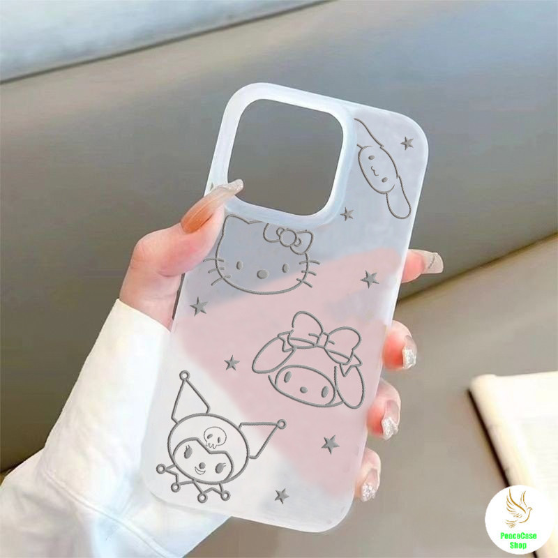 COD-ในไทย เคส ซานริโอ้น่ารัก ภาพวาดดินสอ สไตล์ญี่ปุ่น สำหรับ iPhone 7 8 X 11 12 13 14 15 คู่รัก เคสโทรศัพท์ฝ้า กันกระแทก