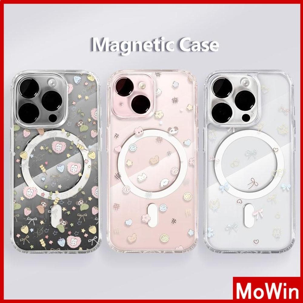 Mowin - สำหรับ iPhone 15 PRO MAX iPhone 11 กรณี Strong Magnetic อะคริลิคใสกระดานแข็ง TPU กรอบนุ่มกันกระแทก โบว์สีสันสดใสน่ารัก เข้ากันได้กับiPhone 14 13 12 Pro Max XR XS