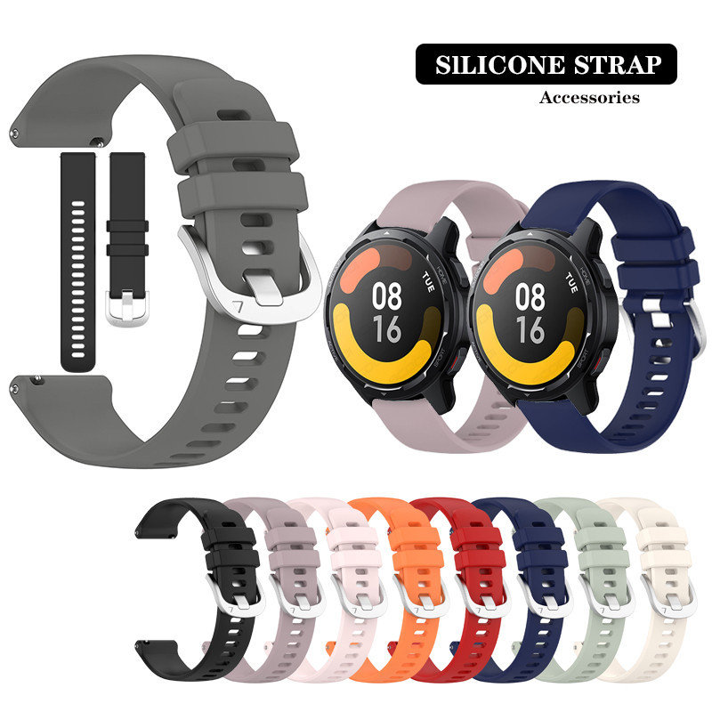 หัวเข็มขัดเงินสายรัดซิลิโคน 22 มม.สําหรับ Xiaomi นาฬิกา S3 / S2 / S1 / สี 2 สําหรับ Haylou Solar LS05 LS05S LS04 LS10 GST