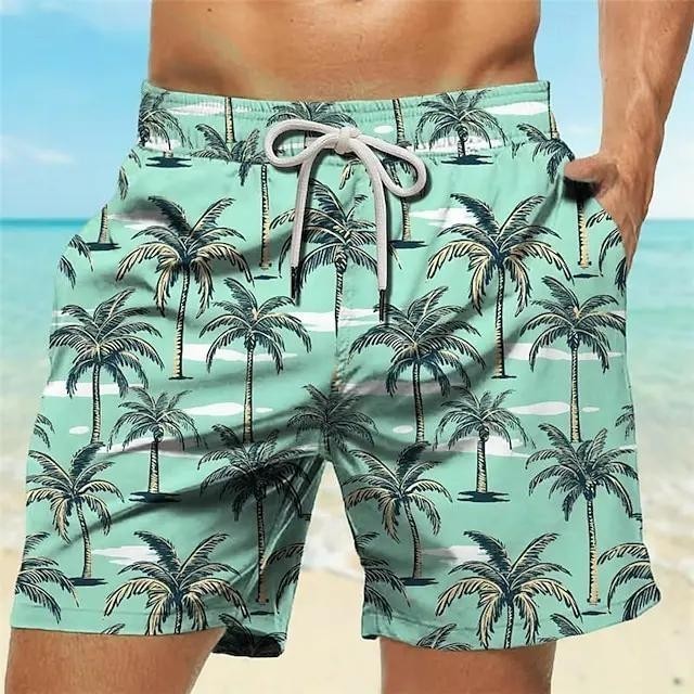 Palm Tree Tropical Mens Resort 3D พิมพ์กางเกงขาสั้นกางเกงว่ายน้ํากระเป๋า Comfort Breathable สั้นสไตล์ฮาวาย Holiday Beach