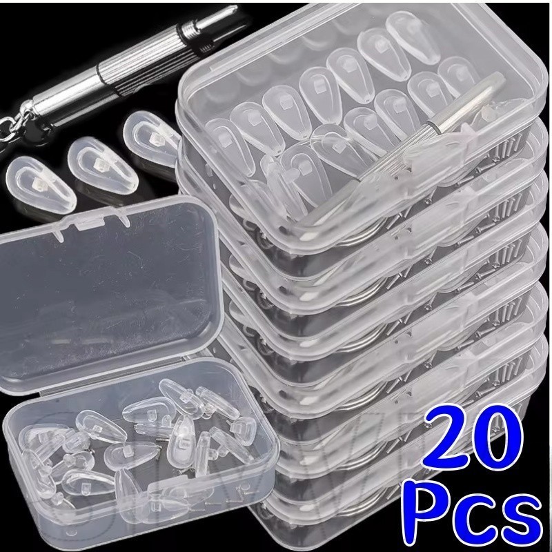 20 ชิ้น Air Chamber แผ่นรองจมูก - ชุดซ่อมแว่นตา - เครื่องมืออุปกรณ์เสริมแว่นตา - DIY แผ่นรองรับจมูกใสพร้อมไขควง - ชุดแผ่นรองจมูกสกรูอ่อนนุช - แบบพกพา กันลื่น ซิลิโคน