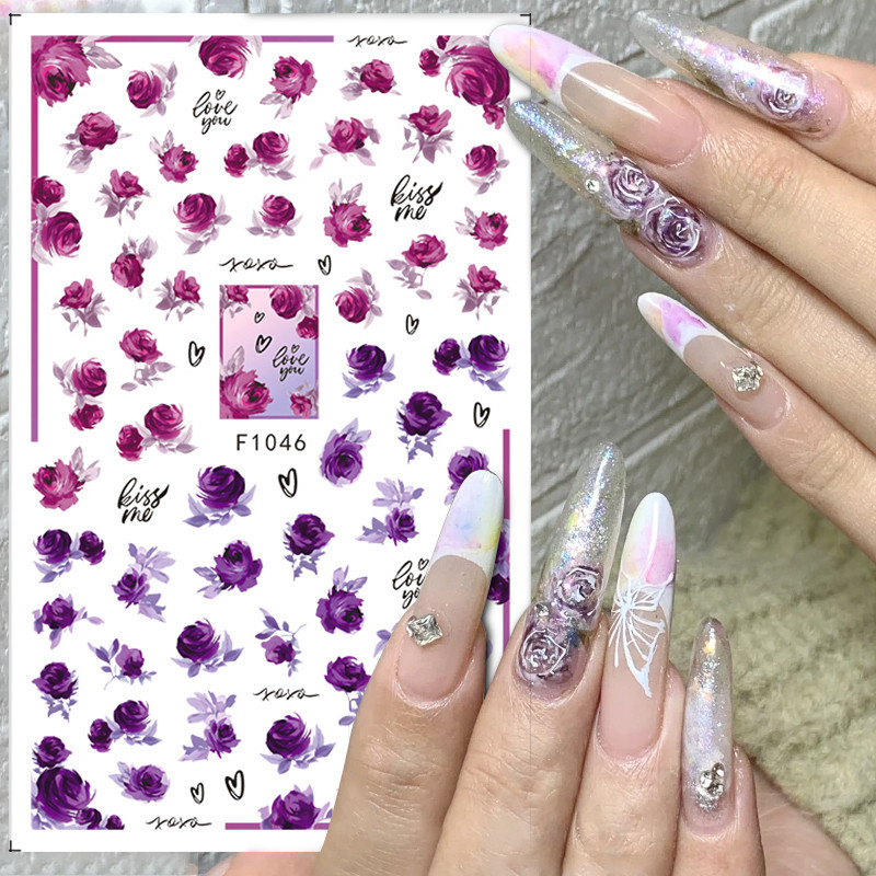 3d สติ๊กเกอร์ติดเล็บ FlowersPink ดอกไม้ Sunflower Letter Nail Art Decals ตกแต่งกาวตกแต่งสําหรับเล็บออกแบบเล็บ