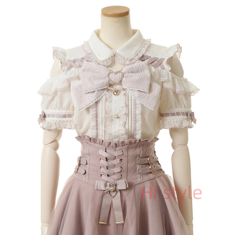 Lizlisa landmine Jirai kei Lizlisa dupes lace เสื้อเชิ้ตแขนสั้นโบว์ใหญ่