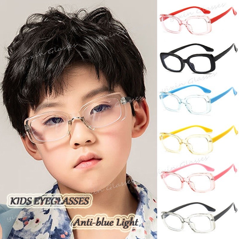สินค้าพร้อมNew Childrens Anti-blue Silicone Light Flat Mirror Fashion Learning Game Goggles Square Frame Kids Glasses