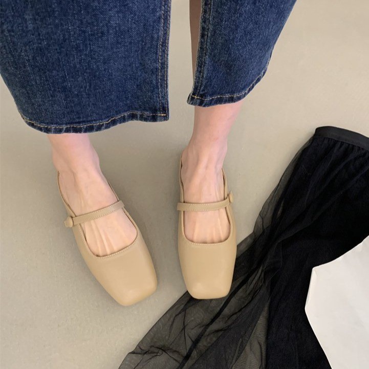 รองเท้าแตะแมรี่เจนส้นแบนสไตล์เกาหลี หนัง PU สไตล์ฝรั่งเศส - รูปที่ 2