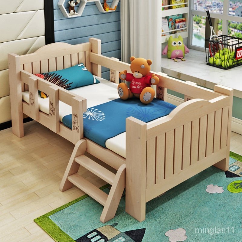 Solid Wood Children's Bed with Fence Small Bed Boys and Girls Bed Single Bed Side Bed Widened Stitch