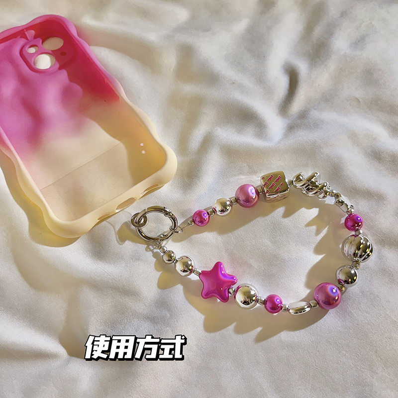 อุปกรณ์เสริมโทรศัพท์มือถือ อิน หวานเย็นสามมิติดาวโบว์สร้อยข้อมือลูกปัดเคสโทรศัพท์พวงกุญแจแบบพกพาป้องกันการสูญหายโซ่แขวนแบบพก - รูปที่ 5