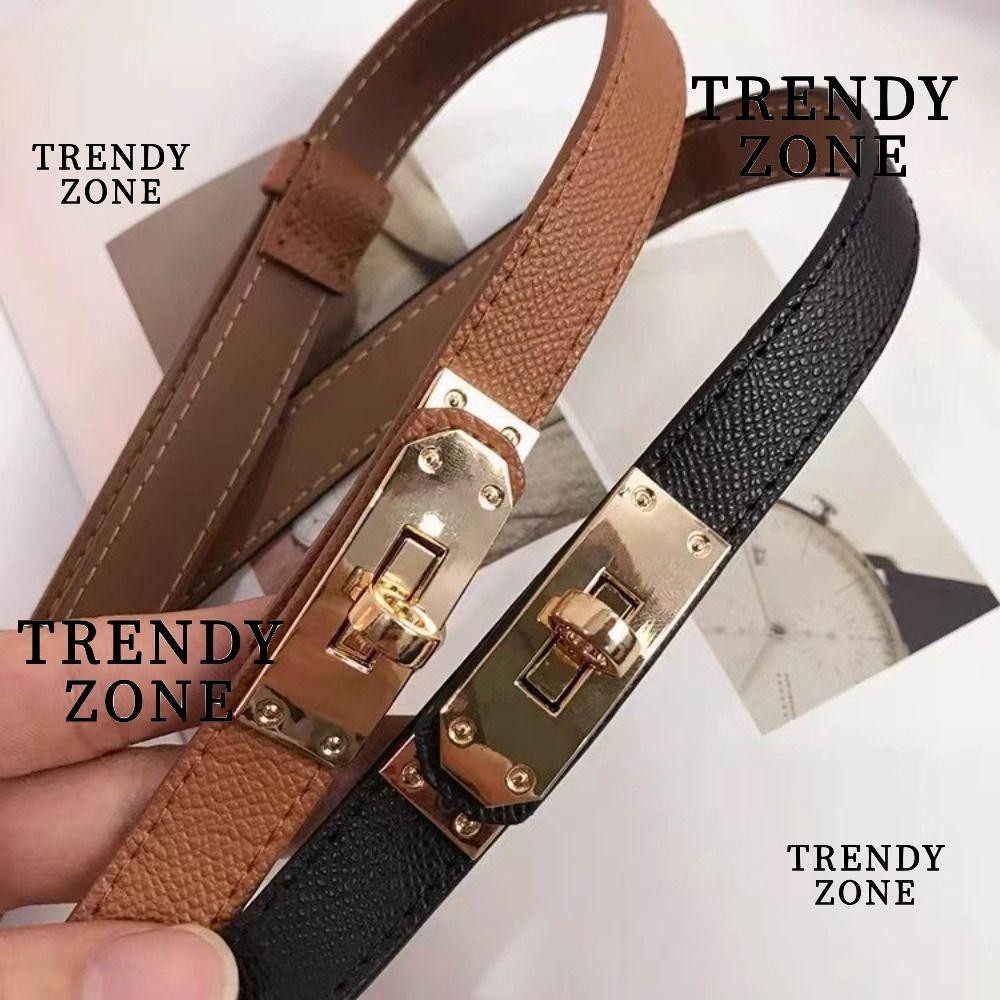 Trendyzone เอว, เข็มขัด PU PU แบบปรับได้, เข็มขัดหัวเข็มขัดด้ายเย็บผ้าสองด้านโลหะแฟชั่น