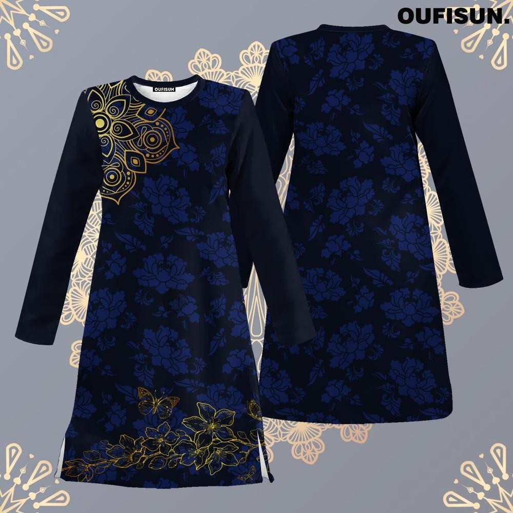 เสื้อผู้หญิง รายา 2024 ไวรัสมาเลย์มุสลิมผู้หญิงแขนยาวสบายๆย้อนยุคกีฬาครอบครัวชุดสูทเสื้อยืด