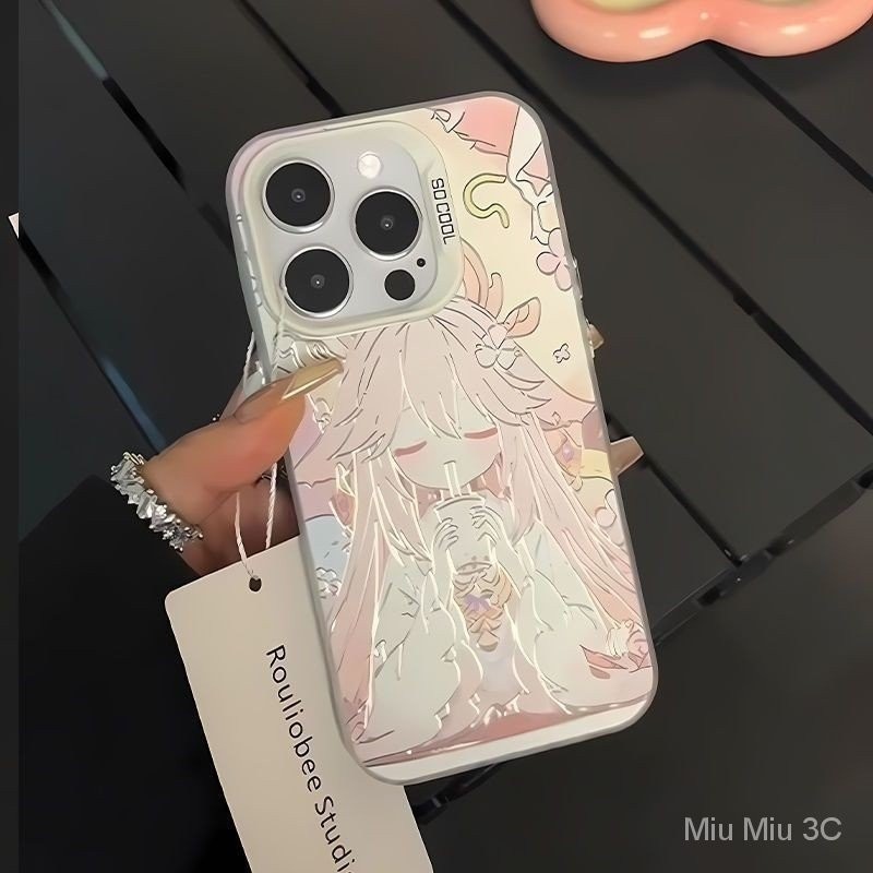 อะนิเมะศิลปะทาสีชานมสาวแอปเปิ้ลเคสโทรศัพท์สำหรับ iPhone 15 14 PRO MAX 15กันตก PLUS XR 7 plus 8 plus XS MAX 13 12 PRO MAX 11เคสซิลิโคนกันฝุ่นกันกระแทก tpnl