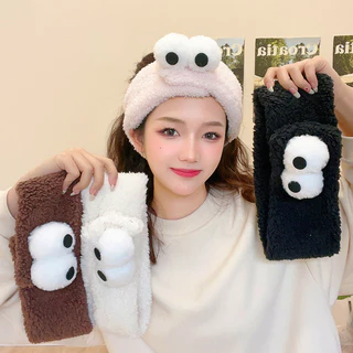 Big Eyes Quirky Plush Retractable ที่คาดผมผู้หญิงน่ารัก Face Wash Hairband เครื่องประดับผม