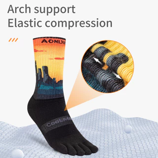 AONIJIE E4843 Unisex Colorful Sports Long Five-Toe Socks Stocking Thickened Terry Lining Toe Socks for Running Marathon
