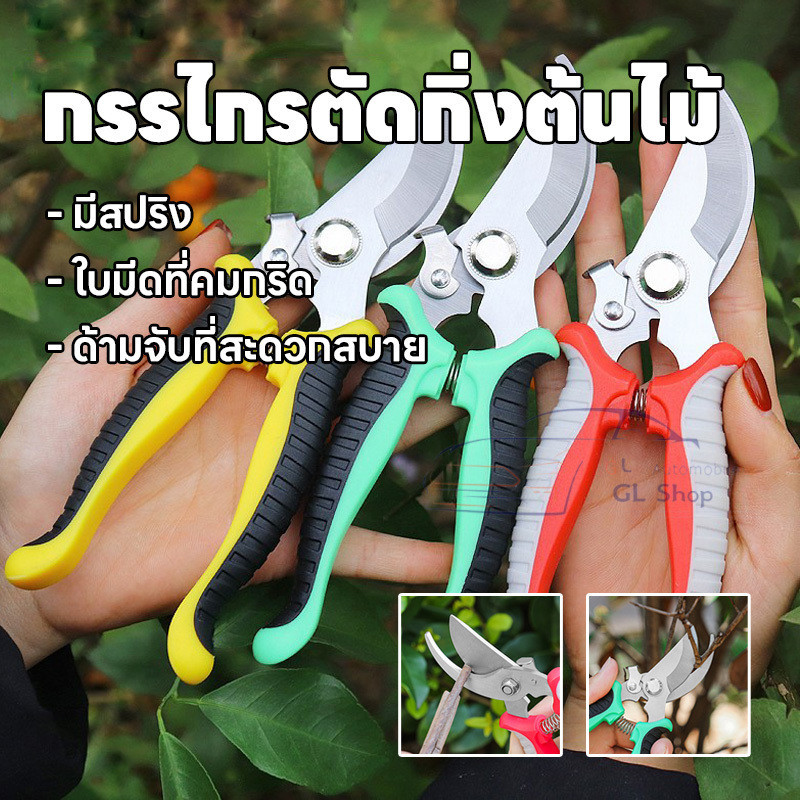 กรรไกรตัดกิ่งไม้ กรรไกรแต่งกิ่งปากโค้ง กรรไกรทำสวน มีหลายสีให้เลือก กรรไกรตัดกิ่ง แบบสเตนเลส