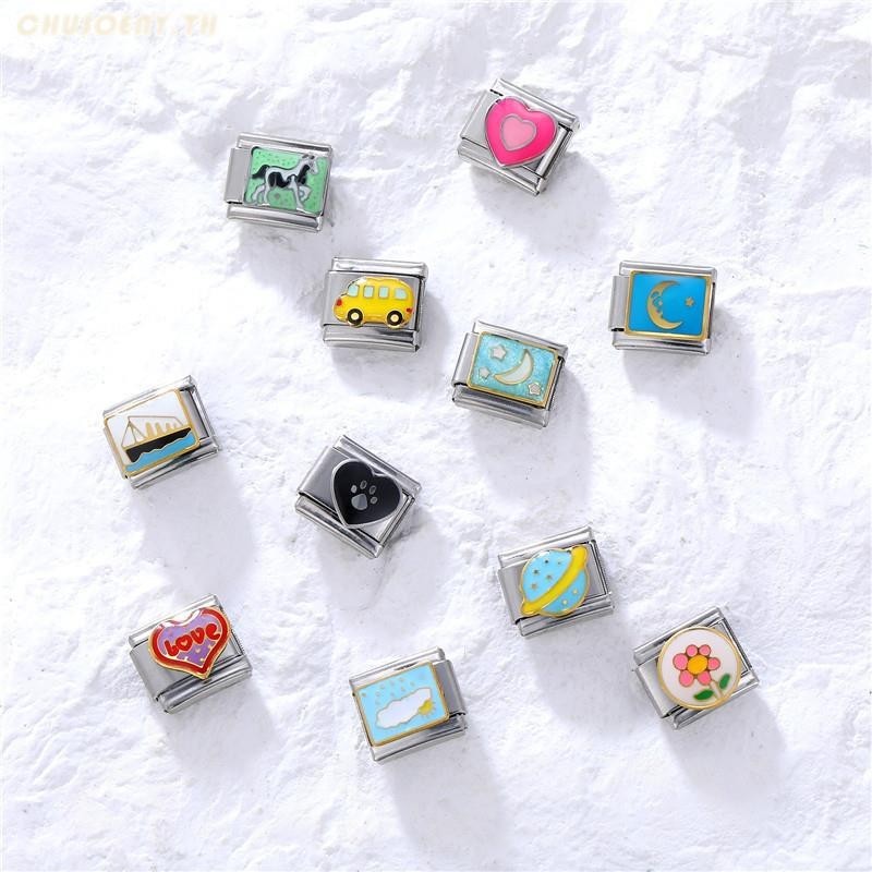 ยอดนิยม Love Unicorn Blue Heart Moon Italian Charm Links Fit 9 มม.สร้อยข้อมือสแตนเลสทําเครื่องประดับ