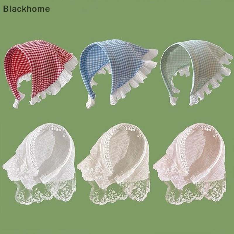 Ack แฟชั่น Elegant ลูกไม้ลายสก๊อตสามเหลี่ยม Turban Hairband สําหรับผู้หญิงสาวหวานอารมณ์ผม Band อุปกรณ์เสริมผม N