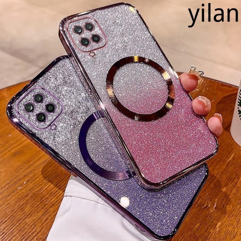 เคส Samsung A12 M12 A22 4G a22 5G M22 เคสโทรศัพท์เคสโทรศัพท์แฟลชชุบแม่เหล็กชาร์จไร้สายพร้อมฟิล์มป้องกันกล้อง เคสโทรศัพท์ Samsung A12 M12 A22 4G a22 5G M22