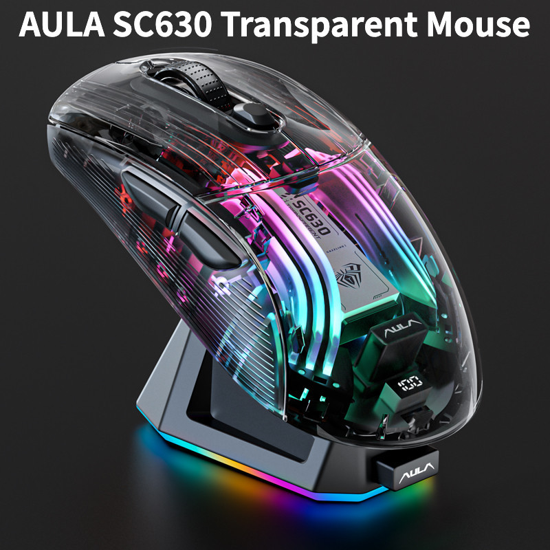 AULA SC630 SC630PRO เมาส์ไร้สายโปร่งใสแบบมีสาย 2.4G ไร้สายบลูทูธสํานักงานแล็ปท็อปสําหรับเล่นเกม E-sp