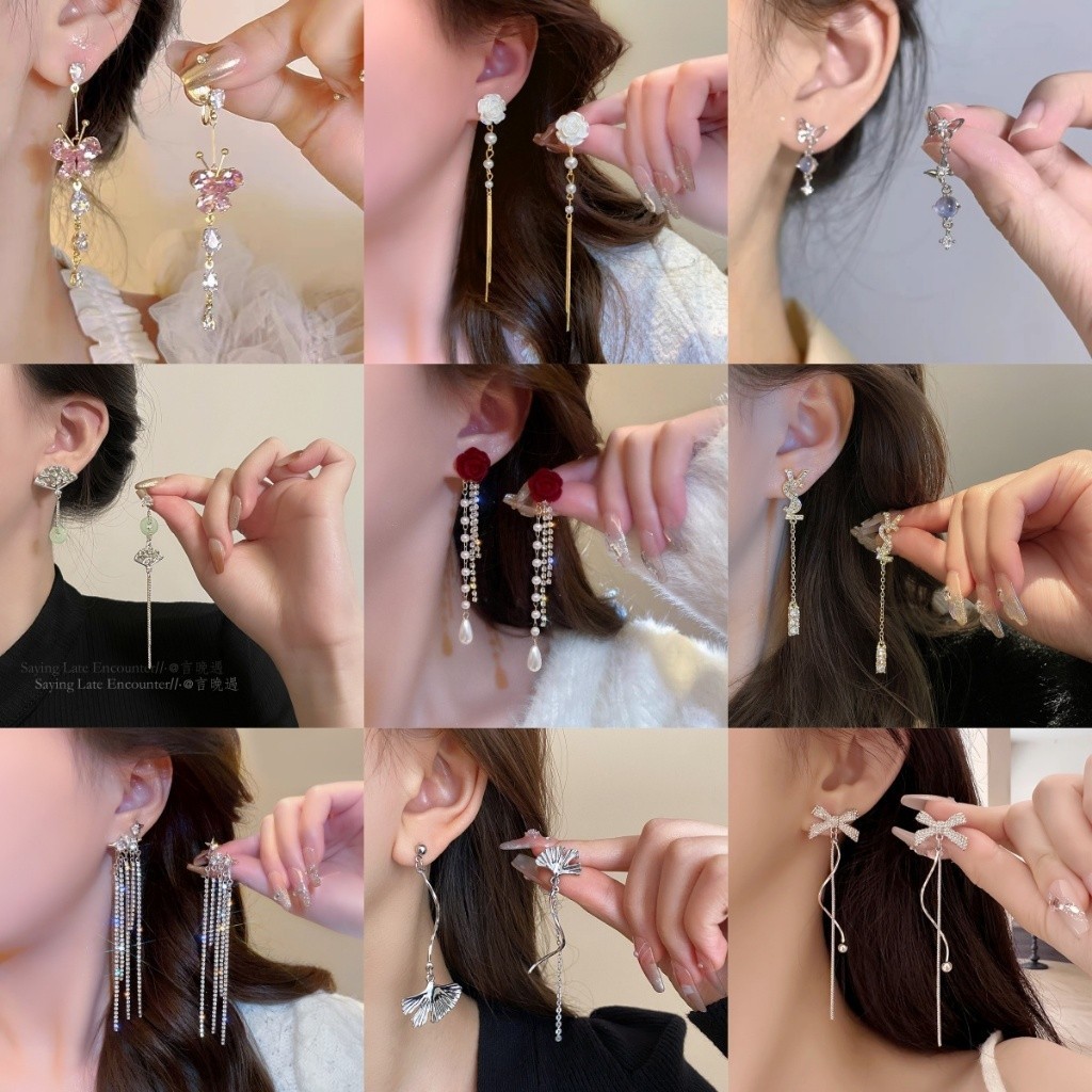 ร้อน ใหม่เกาหลีหรูหราเพชรเต็มมุกพู่ต่างหู ต่างหู