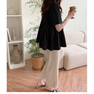 Coco~เสื้อยืดผู้หญิง หญิงตั้งครรภ์ สีทึบ สไตล์สบาย ๆ หลวม ๆ แฟชั่นเวอร์ชั่นเกาหลี