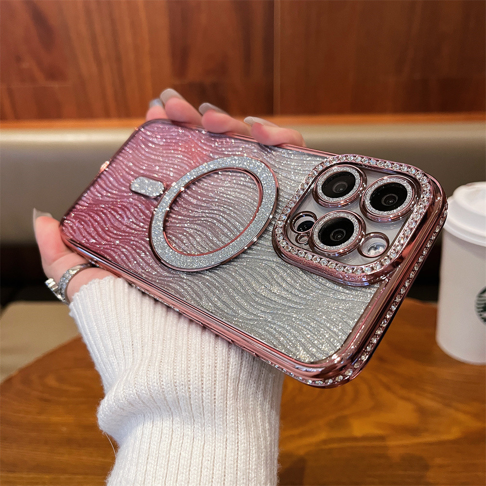 หรูหราแฟลชเพชรเคสโทรศัพท์แม่เหล็กสําหรับiphone 11 12 13 14 15 16 Pro Max 15 Plusเลนส์ป้องกันกล้องกันกระแทกTPU soft Caseเคสโทรศัพท์ป้องกัน