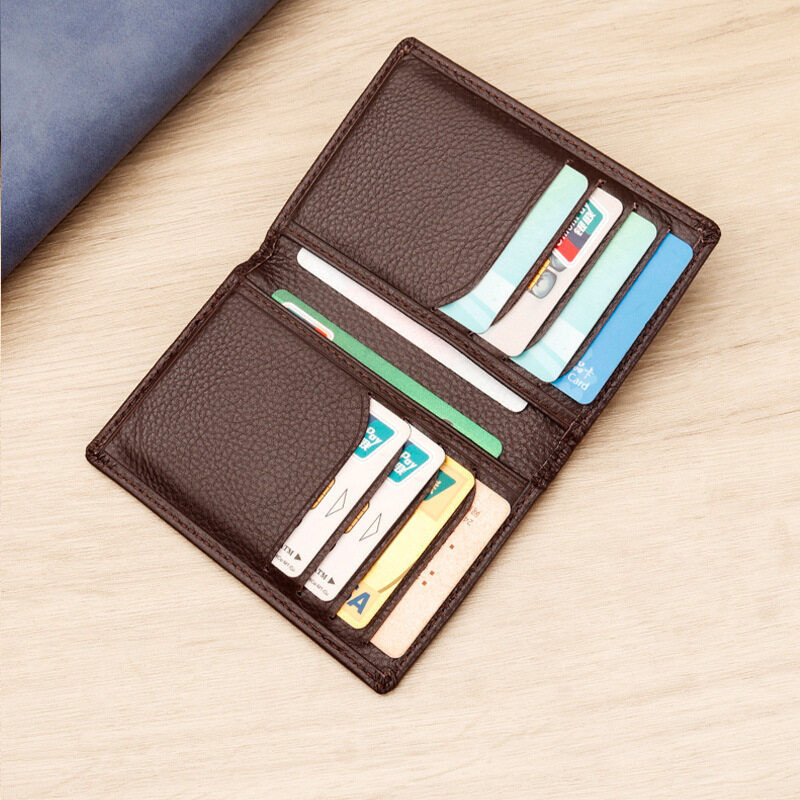 Mens ลายลิ้นจี่ cowhide บัตรเครดิตผู้ถือป้องกันแม่เหล็ก RFID ID Cards Cases soft Multi card slot บางกระเป๋าสตางค์ขนาดเล็ก