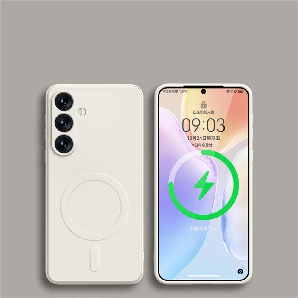 SAMSUNG Originalซิลิโคนเหลวแม่เหล็กชาร์จไร้สายสําหรับsamsung Galaxy S24 S23 S22 S21 Ultra Plus FEกันกระแทก