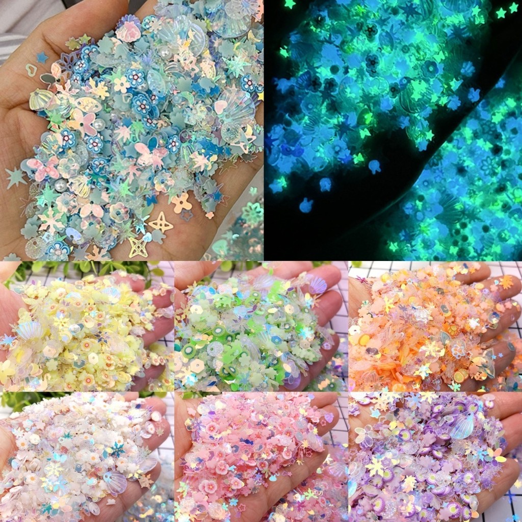 เปลือกเครื่องปั้นดินเผานุ่มเรืองแสงประดับเล็บ DIY ครีมกาวตกแต่งเคสโทรศัพท์แต่งหน้าบิวตี้แวววาวฟิลเลอร์ Stim