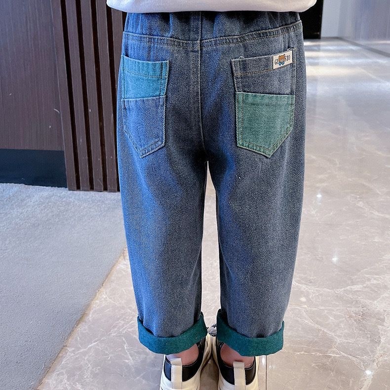 【YAOEENH】100-160 ซม.กางเกงยีนส์เด็กผู้หญิงกลางเด็กใหญ่สไตล์ตะวันตกหลวมตรงเรียบง่ายทุกการแข่งขัน Duzui กางเกงแครอทด้านล่างสีสันสดใสพร้อม