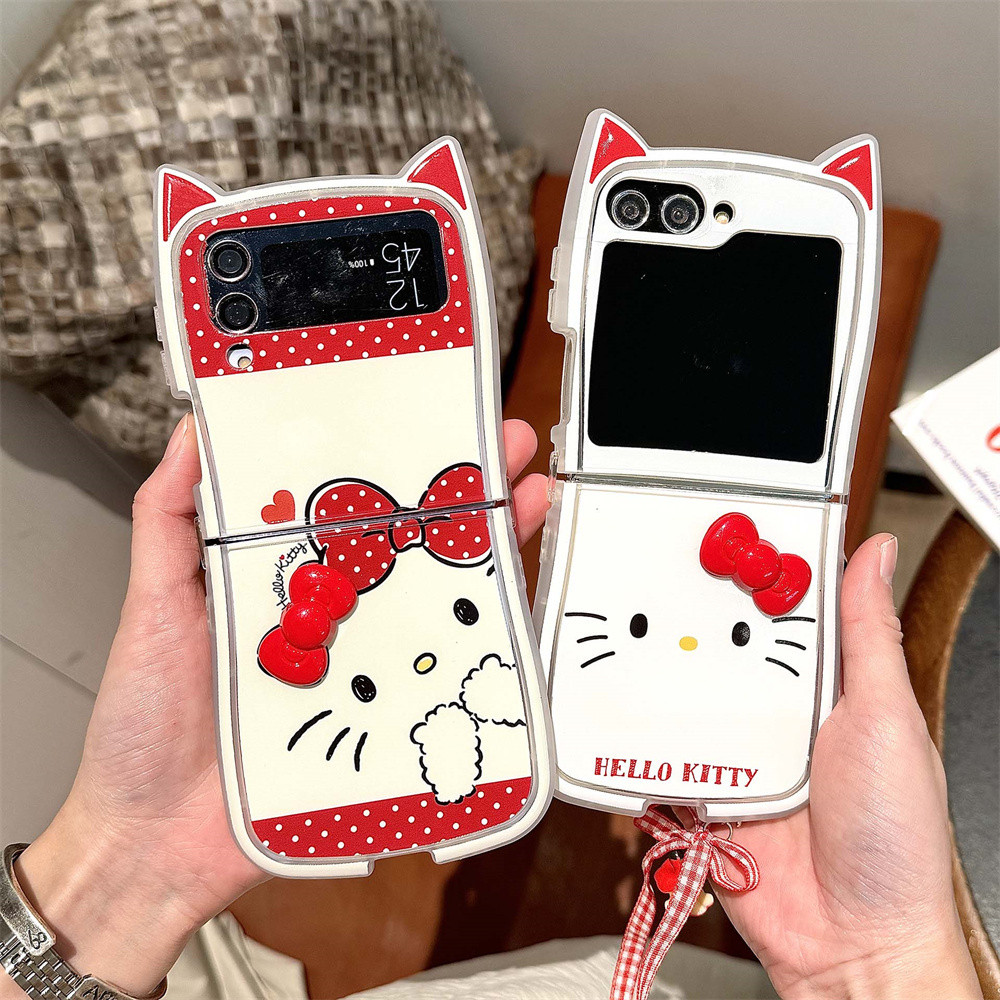 น่ารัก 3D หูแมวเคสโทรศัพท์สําหรับ Samsung Galaxy Z Flip 6 5 4 3 5G Soft tpu กันชนน่ารักการ์ตูนสําหรับ Samsung ZFlip6 กรณี