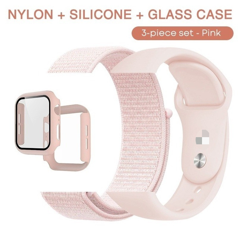 3pcsWatch แก้ว + ซิลิโคนสายไนลอนสําหรับ Apple Watch Series 10 9 8 7 6 SE 5 4 3 2 นาฬิกา 40/41 มม.44 มม.45 มม.38 มม.42 มม.46 มม.สร้อยข้อมือ Ultra 49 มม.นาฬิกา