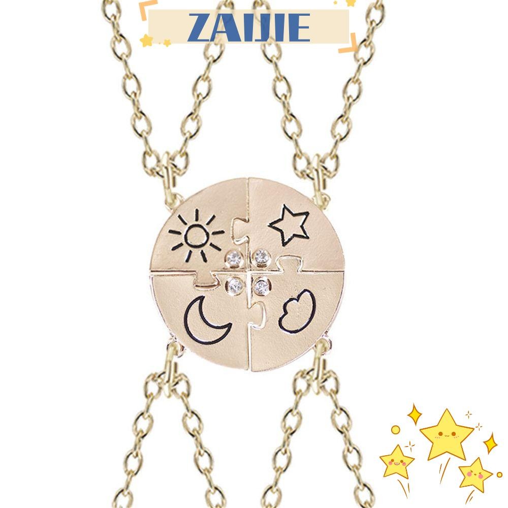 ZAIJIE 4 Piece Set Gifts BFF Pendant Men Women Best Friend Friendship Necklace Inlaid Rhinestone Fashion Charm Jewelry Stitching Sun Moon Cloud Star/Multicolor